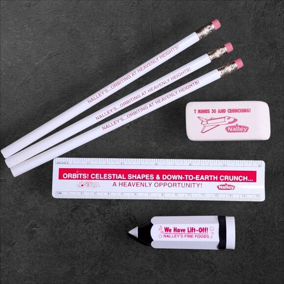 Nalley’s Orbits Space Shuttle Promo Desk Set 1980s Pencils Ruler Eraser NOS RARE - Picture 2 of 10